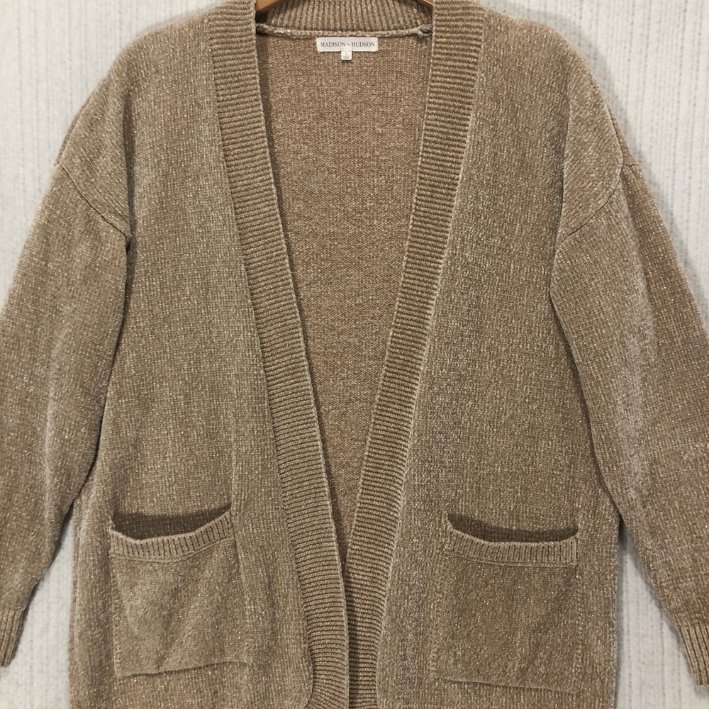 Madison Hudson Metallic Chenille Knit‎ Open Front Cardigan Sweater Size S